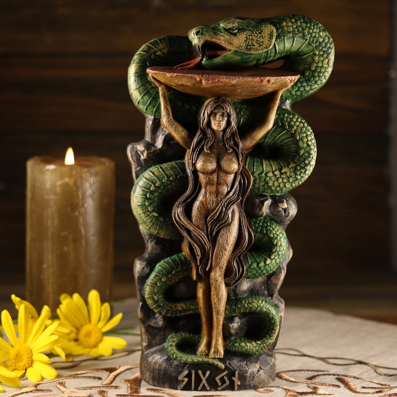 Sigyn Scandinavian Decor - Wooden Statue Norse Mythology