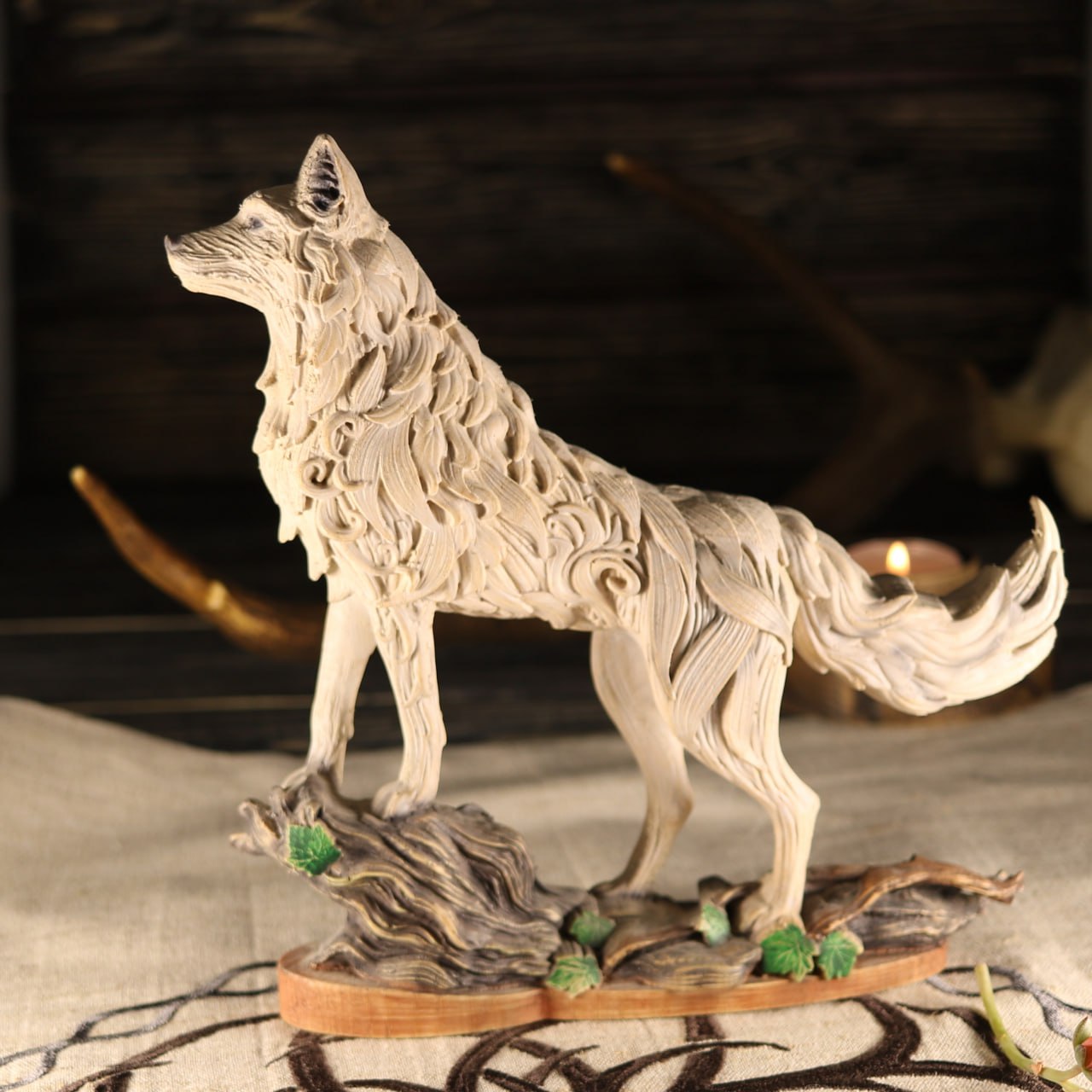 Handcrafted Wooden Wolf Statue