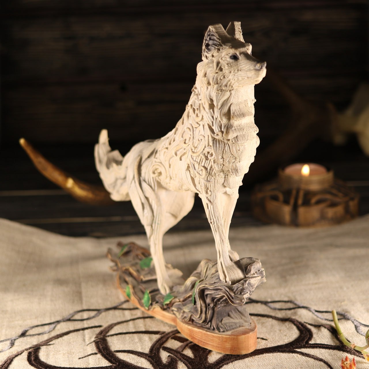 Handcrafted Wooden Wolf Statue