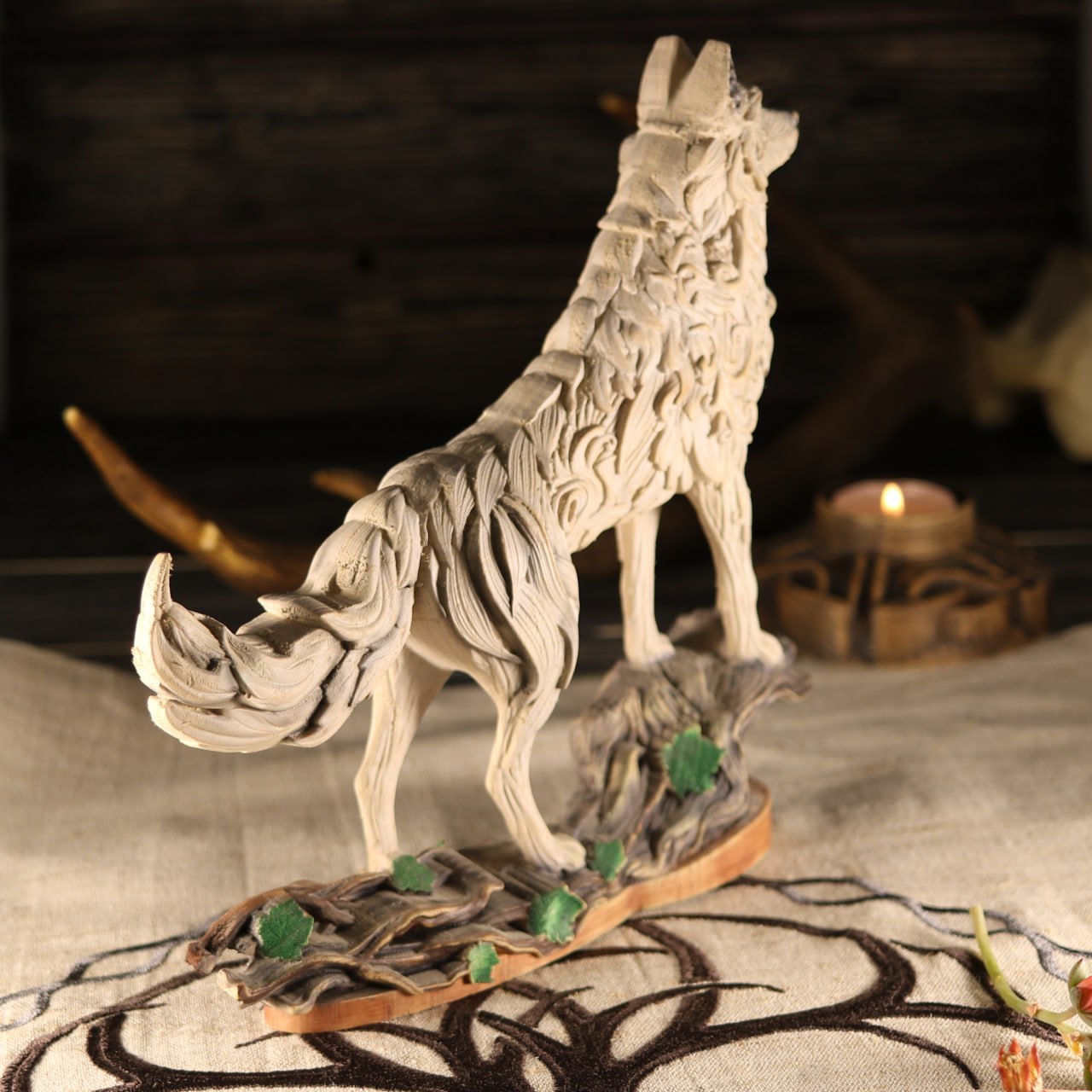 Handcrafted Wooden Wolf Statue