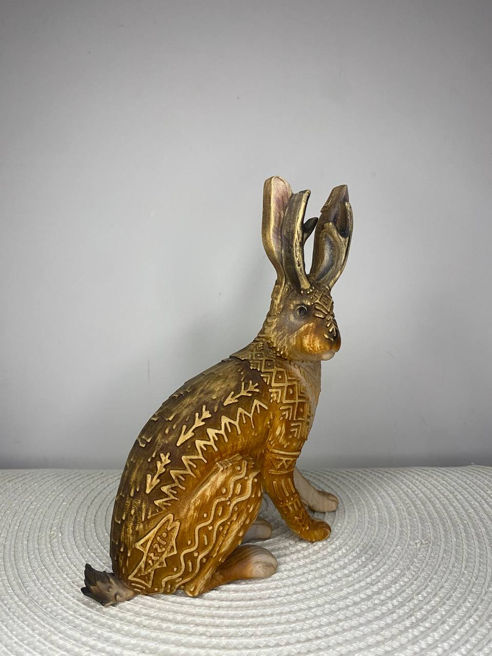 Jackalope Jackalope Statue Rabbit Statue Cryptic Rabbit Bunny Cryptozoology Wood Statue Wood Carving Wood Sculpture Jackalope Art Pagan