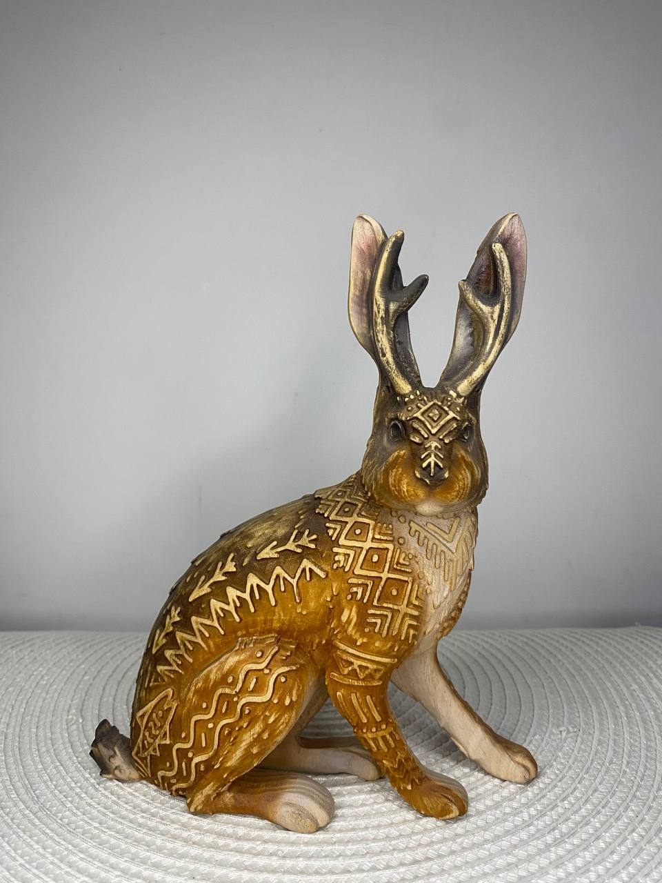 Jackalope Jackalope Statue Rabbit Statue Cryptic Rabbit Bunny Cryptozoology Wood Statue Wood Carving Wood Sculpture Jackalope Art Pagan