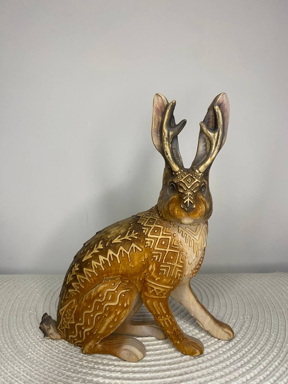 Jackalope Jackalope Statue Rabbit Statue Cryptic Rabbit Bunny Cryptozoology Wood Statue Wood Carving Wood Sculpture Jackalope Art Pagan