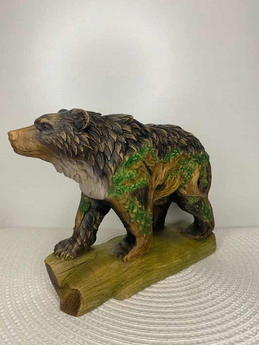 Wood Bear Sculpture Wooden Carved Forest Design Nature Decor Rustic Woodland Animal Totem