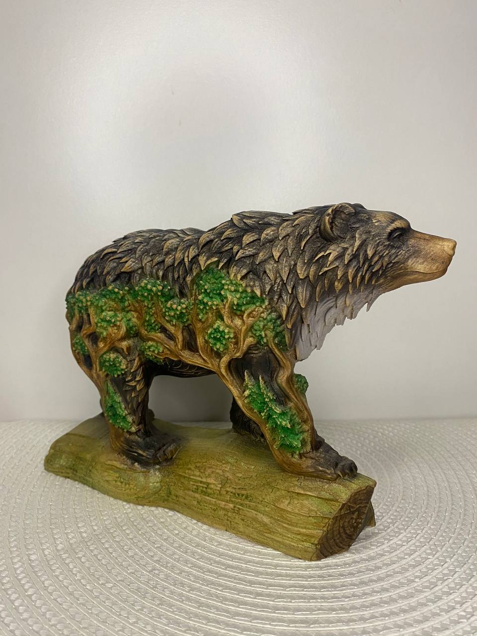 Wood Bear Sculpture Wooden Carved Forest Design Nature Decor Rustic Woodland Animal Totem