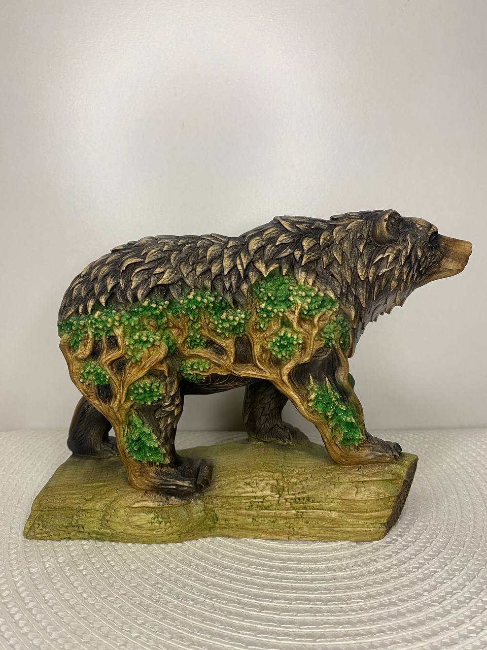Wood Bear Sculpture Wooden Carved Forest Design Nature Decor Rustic Woodland Animal Totem