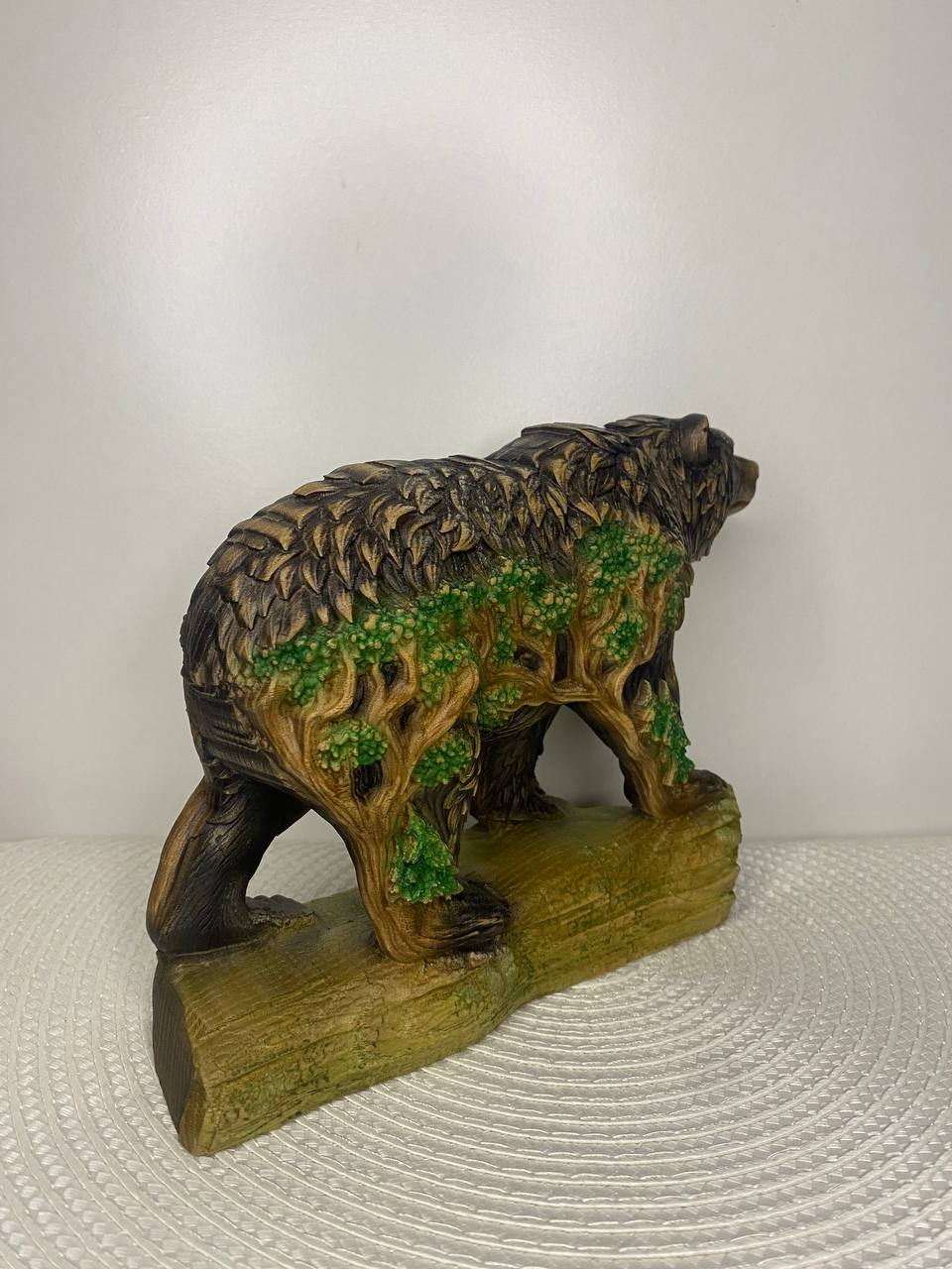 Wood Bear Sculpture Wooden Carved Forest Design Nature Decor Rustic Woodland Animal Totem