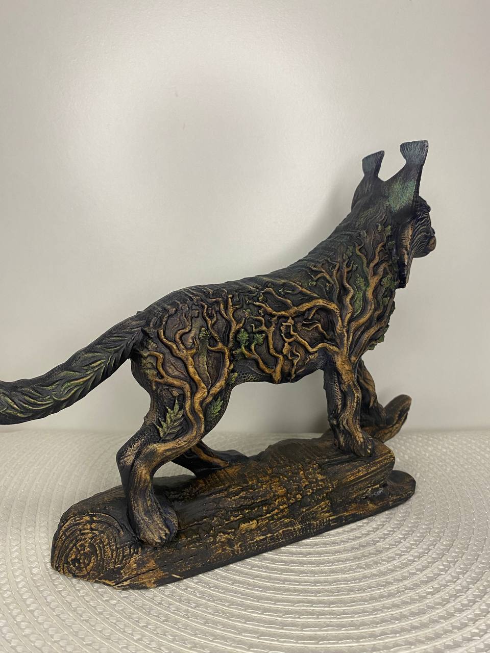 Wild Cat Figurine Wooden Statue Norse Mythology Scandinavian Minimalist Decor Totem Forest Spirit