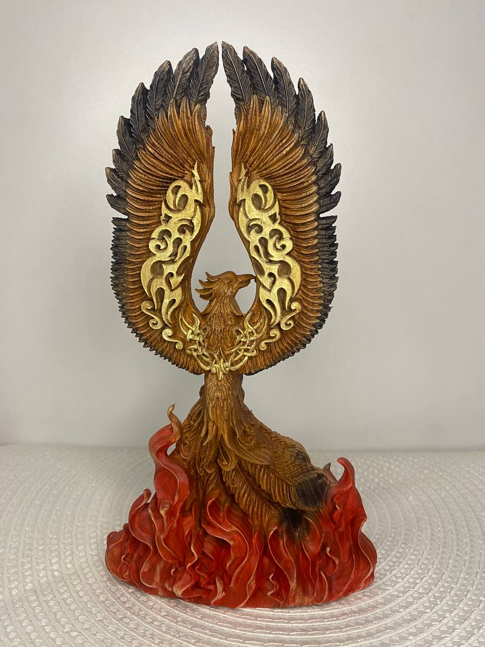 Phoenix Statue: Greek Mythology Decor Hand Carved Ash Wood