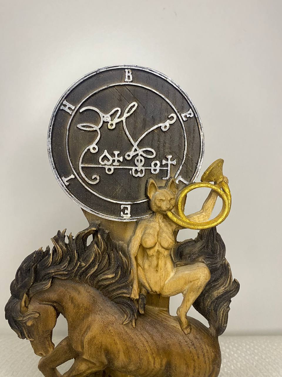 King Beleth Wooden Statue | Gothic Demon Sculpture | Occult Art Decor | Mythological Wooden Figure