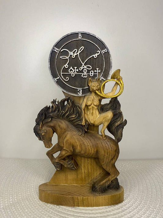 King Beleth Wooden Statue | Gothic Demon Sculpture | Occult Art Decor | Mythological Wooden Figure