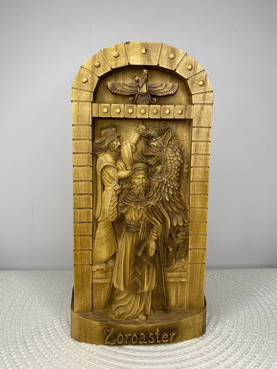 Zoroaster Inspired Wooden Sculpture – Ancient Persia Art Wood Carving, Cultural Collectible