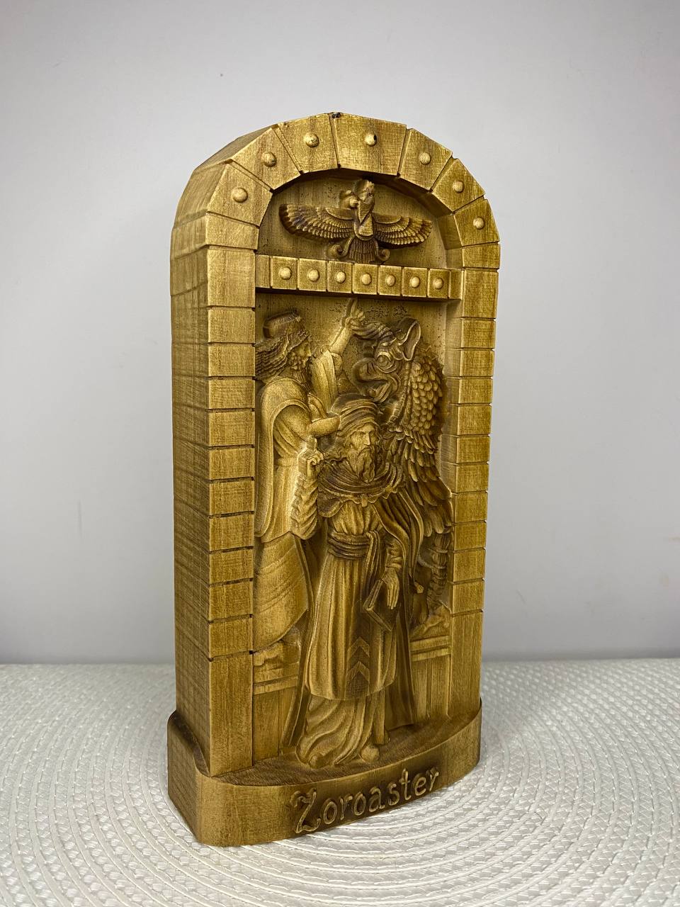 Zoroaster Inspired Wooden Sculpture – Ancient Persia Art Wood Carving, Cultural Collectible