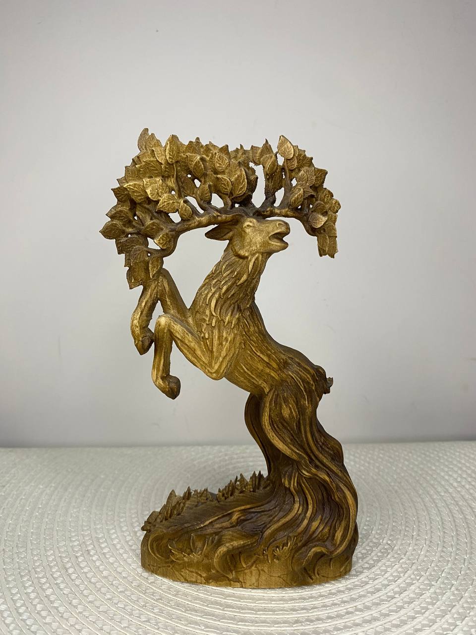 Tree Deer Statue | Hand-Carved Ash Wood Norse Mythology Deer Figurine | ArtCarving Shop