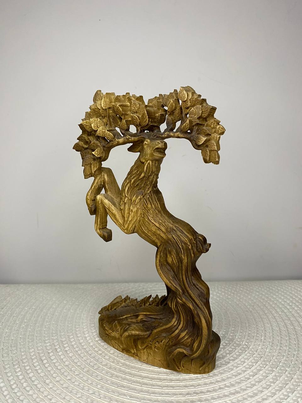 Tree Deer Statue | Hand-Carved Ash Wood Norse Mythology Deer Figurine | ArtCarving Shop