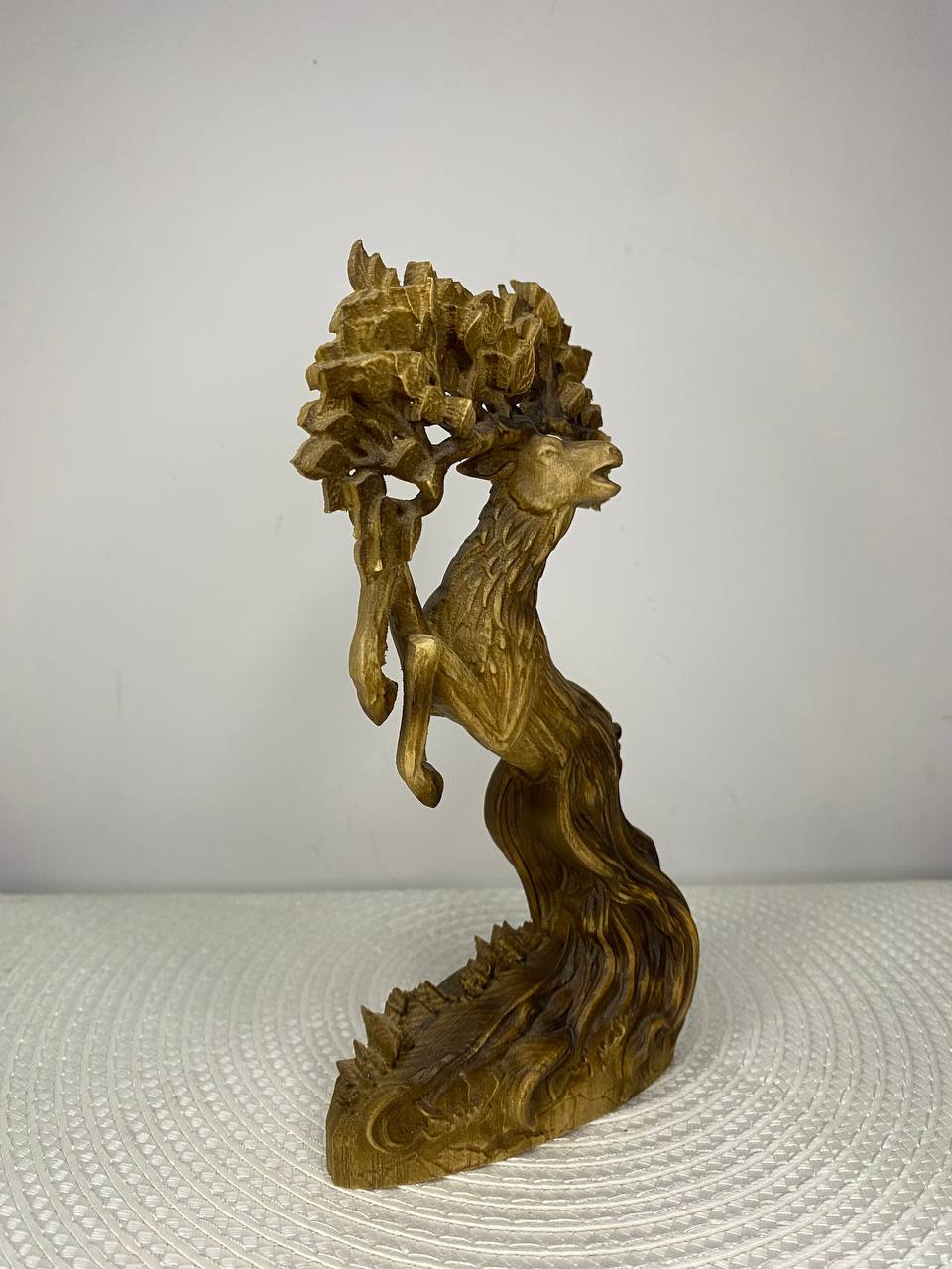 Tree Deer Statue | Hand-Carved Ash Wood Norse Mythology Deer Figurine | ArtCarving Shop