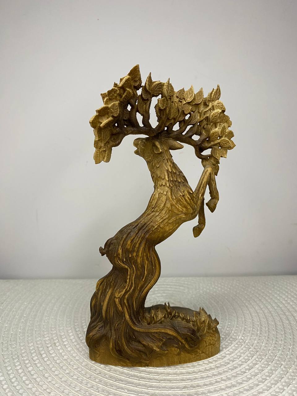 Tree Deer Statue | Hand-Carved Ash Wood Norse Mythology Deer Figurine | ArtCarving Shop