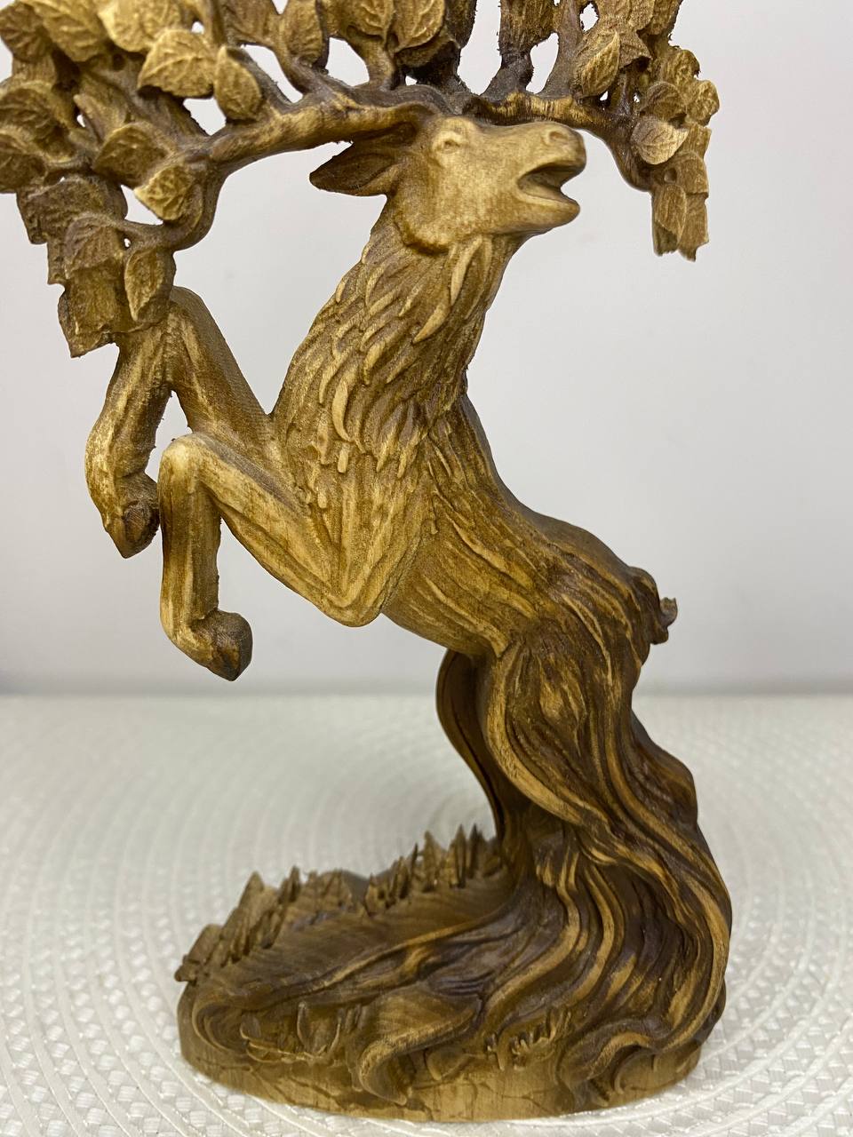 Tree Deer Statue | Hand-Carved Ash Wood Norse Mythology Deer Figurine | ArtCarving Shop