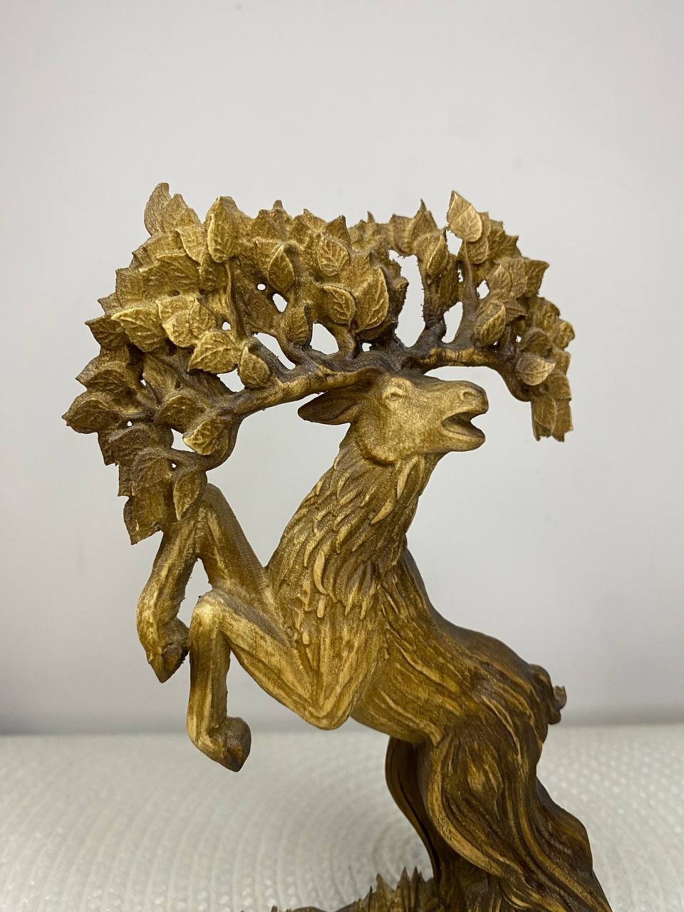Tree Deer Statue | Hand-Carved Ash Wood Norse Mythology Deer Figurine | ArtCarving Shop