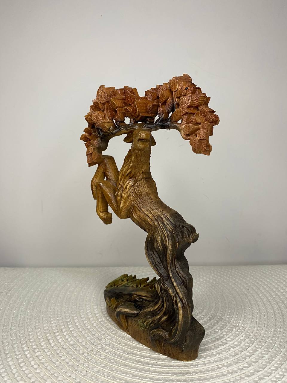 Tree Deer Statue | Hand-Carved Ash Wood Norse Mythology Deer Figurine | ArtCarving Shop
