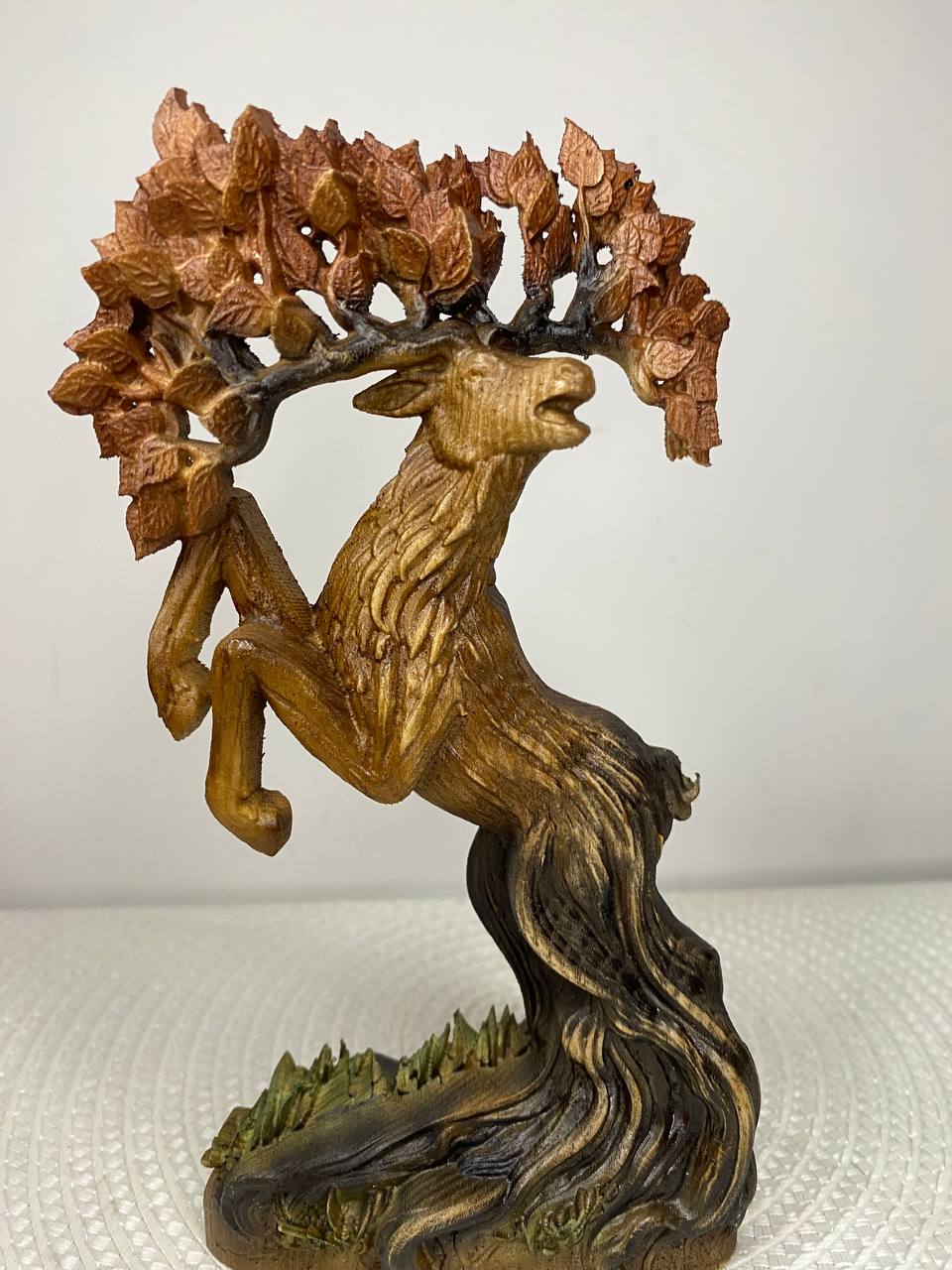 Tree Deer Statue | Hand-Carved Ash Wood Norse Mythology Deer Figurine | ArtCarving Shop
