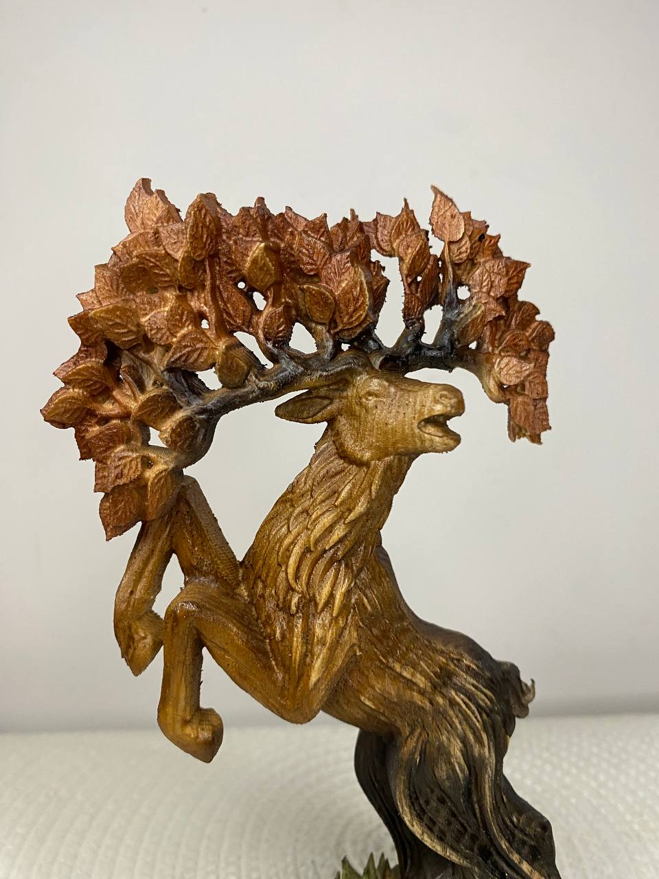 Tree Deer Statue | Hand-Carved Ash Wood Norse Mythology Deer Figurine | ArtCarving Shop