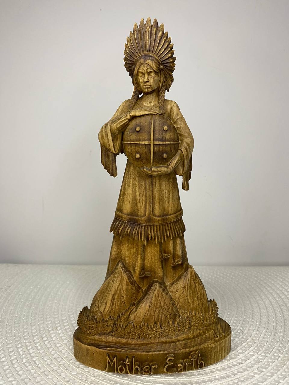 Mother Earth Goddess Wooden Statue – Fertility Goddess, Wiccan Pagan Altar Figurine