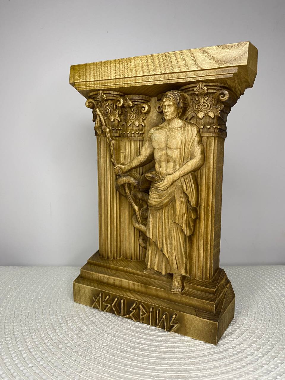 Asclepius Statue — Hand-Carved Ash Wood Greek God of Medicine