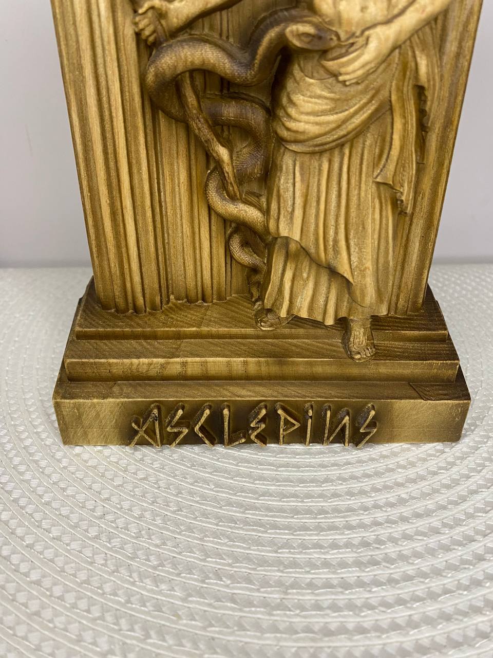 Asclepius Statue — Hand-Carved Ash Wood Greek God of Medicine