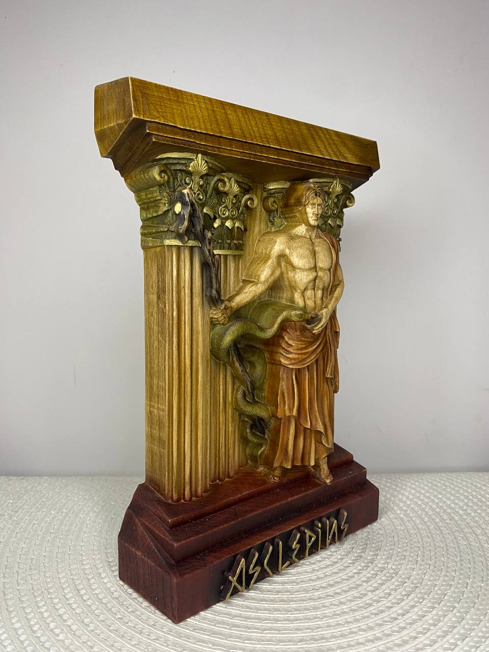 Asclepius Statue — Hand-Carved Ash Wood Greek God of Medicine