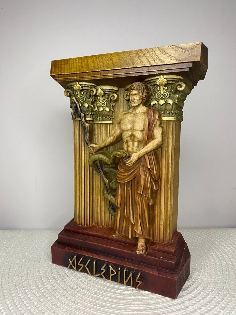 Asclepius Statue — Hand-Carved Ash Wood Greek God of Medicine