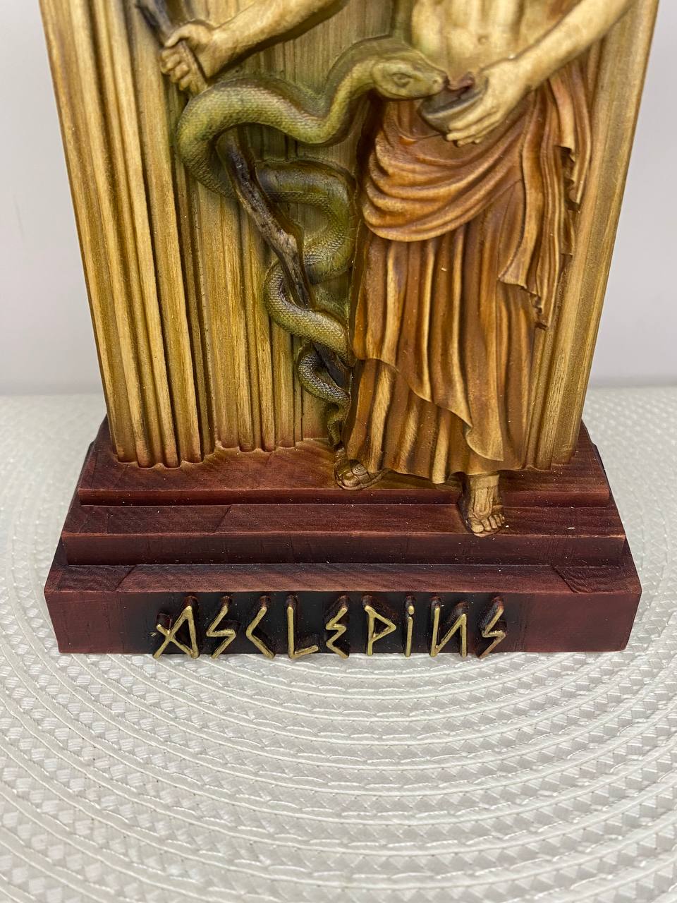 Asclepius Statue — Hand-Carved Ash Wood Greek God of Medicine