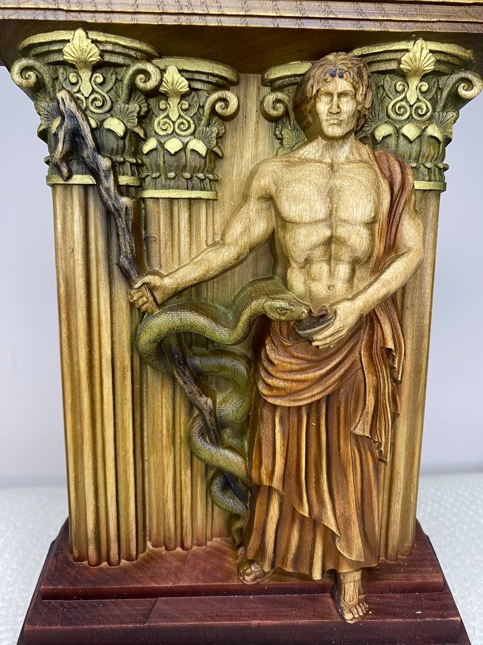Asclepius Statue — Hand-Carved Ash Wood Greek God of Medicine