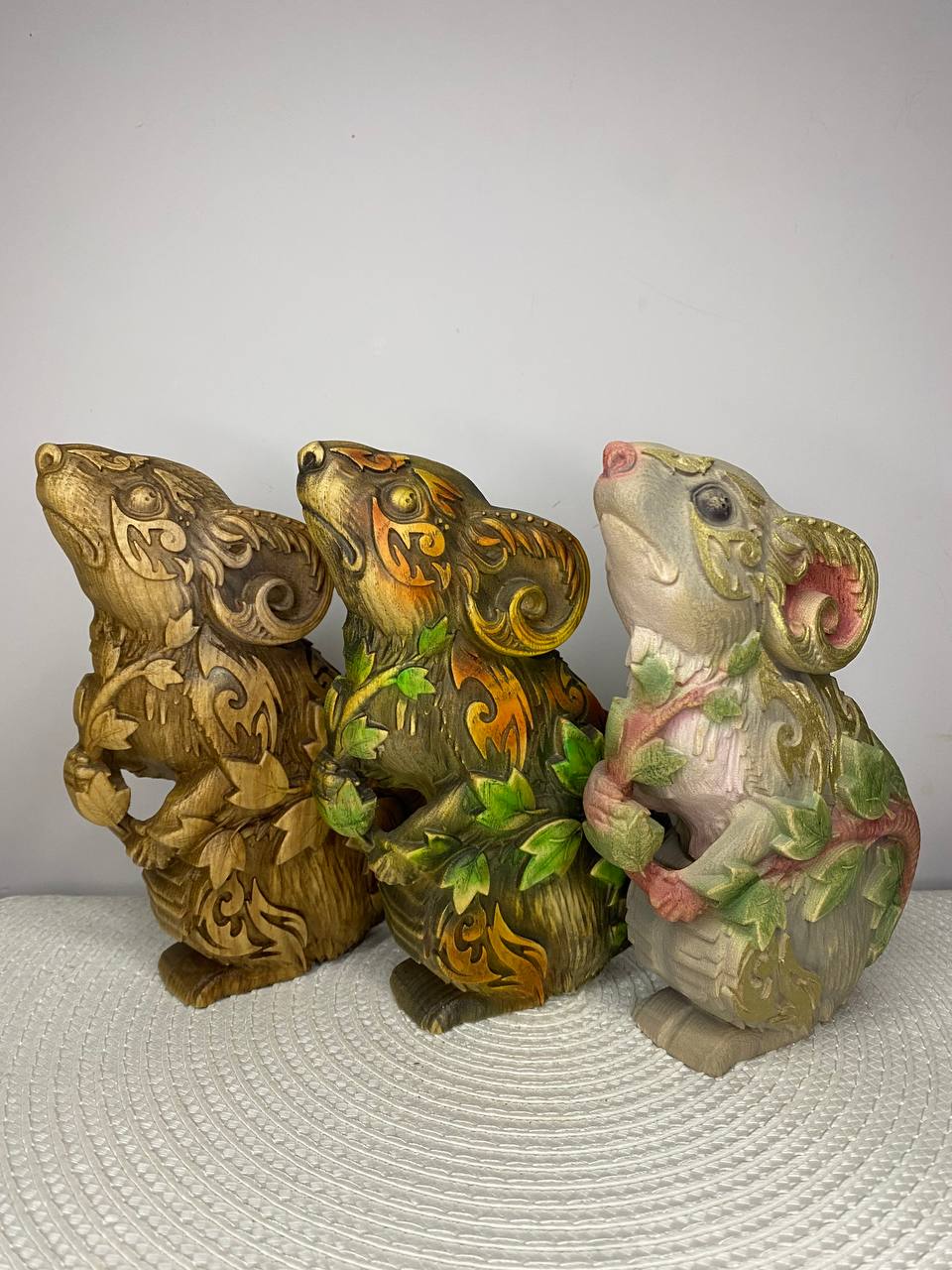 Mouse Wooden Figurine | Hand-Carved Ash Wood Spirit Animal | Abstract Carved Decor