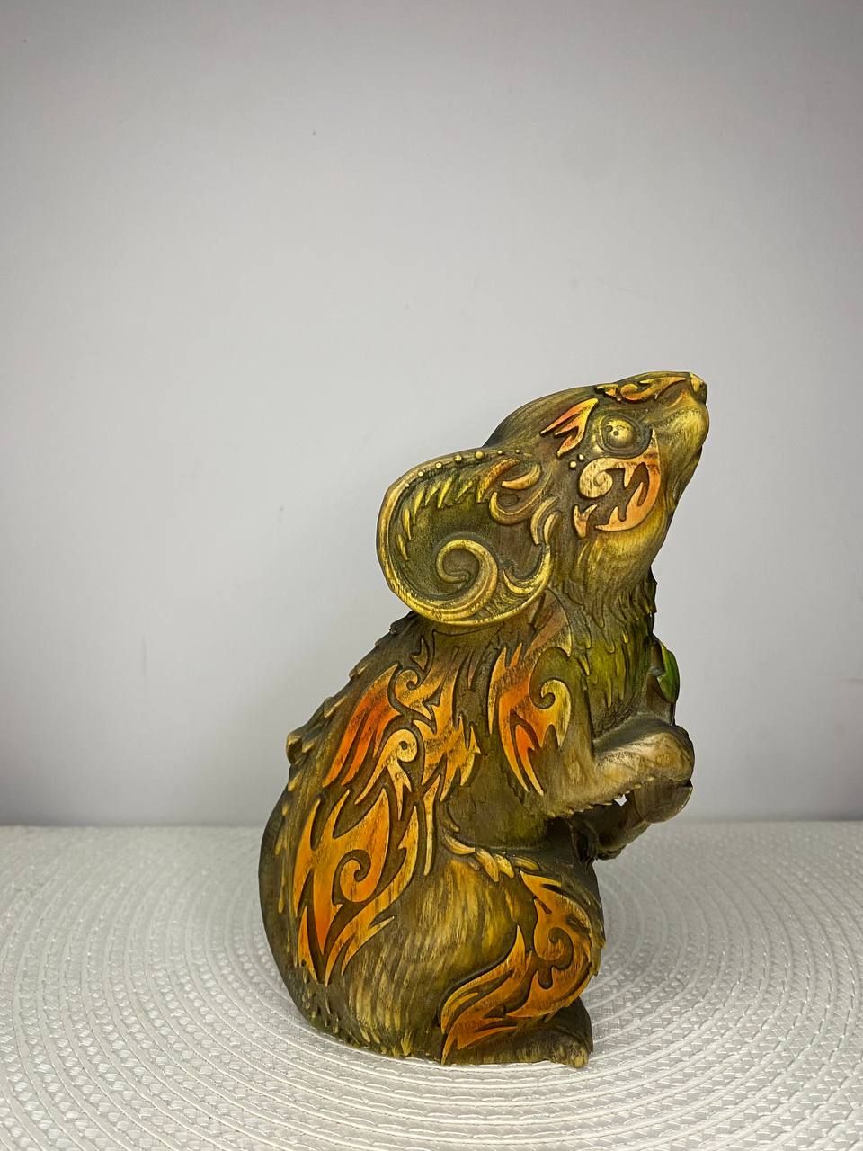 Mouse Wooden Figurine | Hand-Carved Ash Wood Spirit Animal | Abstract Carved Decor