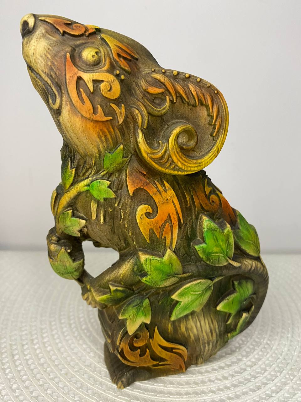 Mouse Wooden Figurine | Hand-Carved Ash Wood Spirit Animal | Abstract Carved Decor