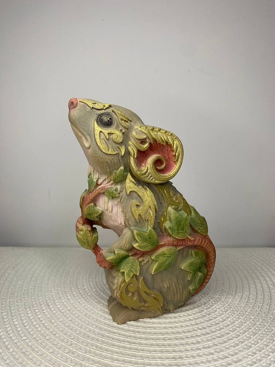 Mouse Wooden Figurine | Hand-Carved Ash Wood Spirit Animal | Abstract Carved Decor