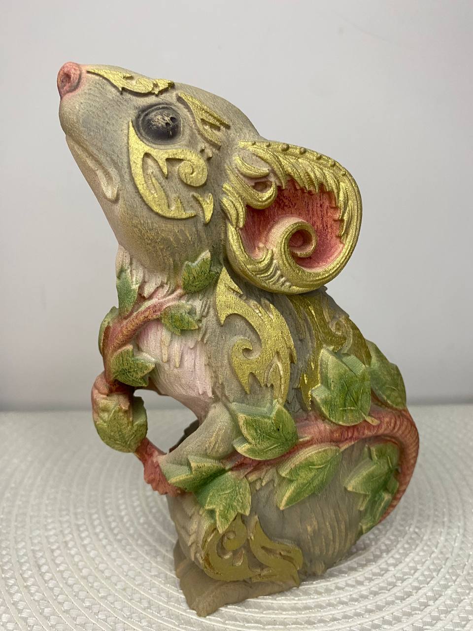 Mouse Wooden Figurine | Hand-Carved Ash Wood Spirit Animal | Abstract Carved Decor