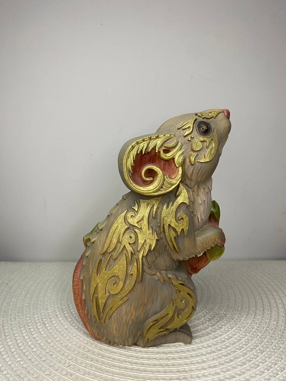 Mouse Wooden Figurine | Hand-Carved Ash Wood Spirit Animal | Abstract Carved Decor