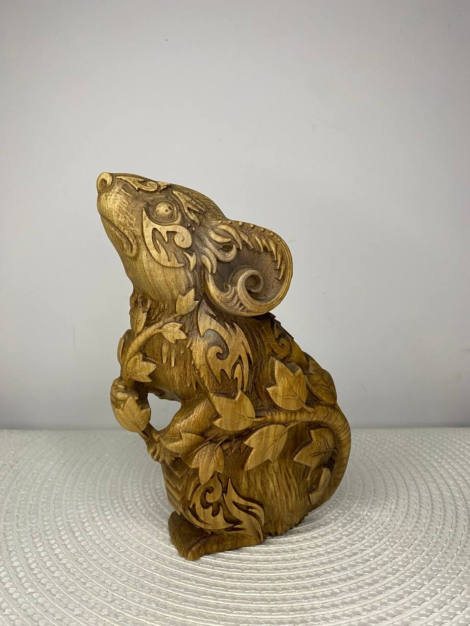 Mouse Wooden Figurine | Hand-Carved Ash Wood Spirit Animal | Abstract Carved Decor