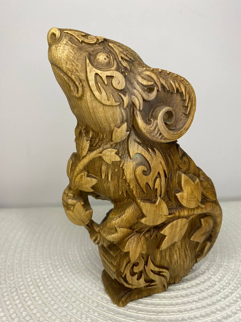 Mouse Wooden Figurine | Hand-Carved Ash Wood Spirit Animal | Abstract Carved Decor