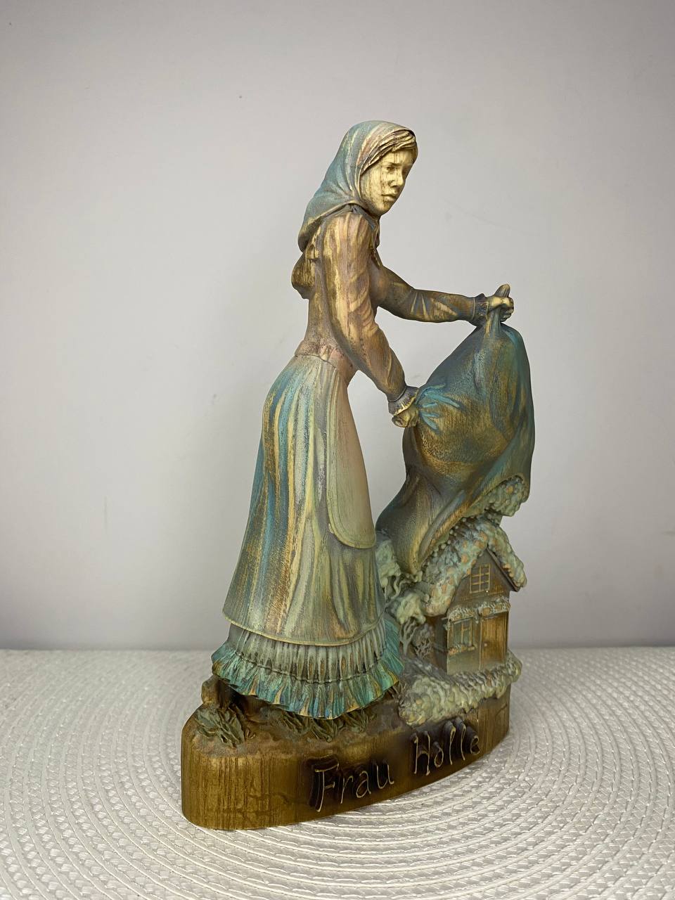 Frau Holle Wooden Statue – Hand-Carved Ash Wood Germanic Goddess of Winter & Home