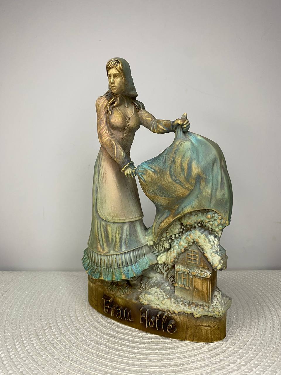 Frau Holle Wooden Statue – Hand-Carved Ash Wood Germanic Goddess of Winter & Home