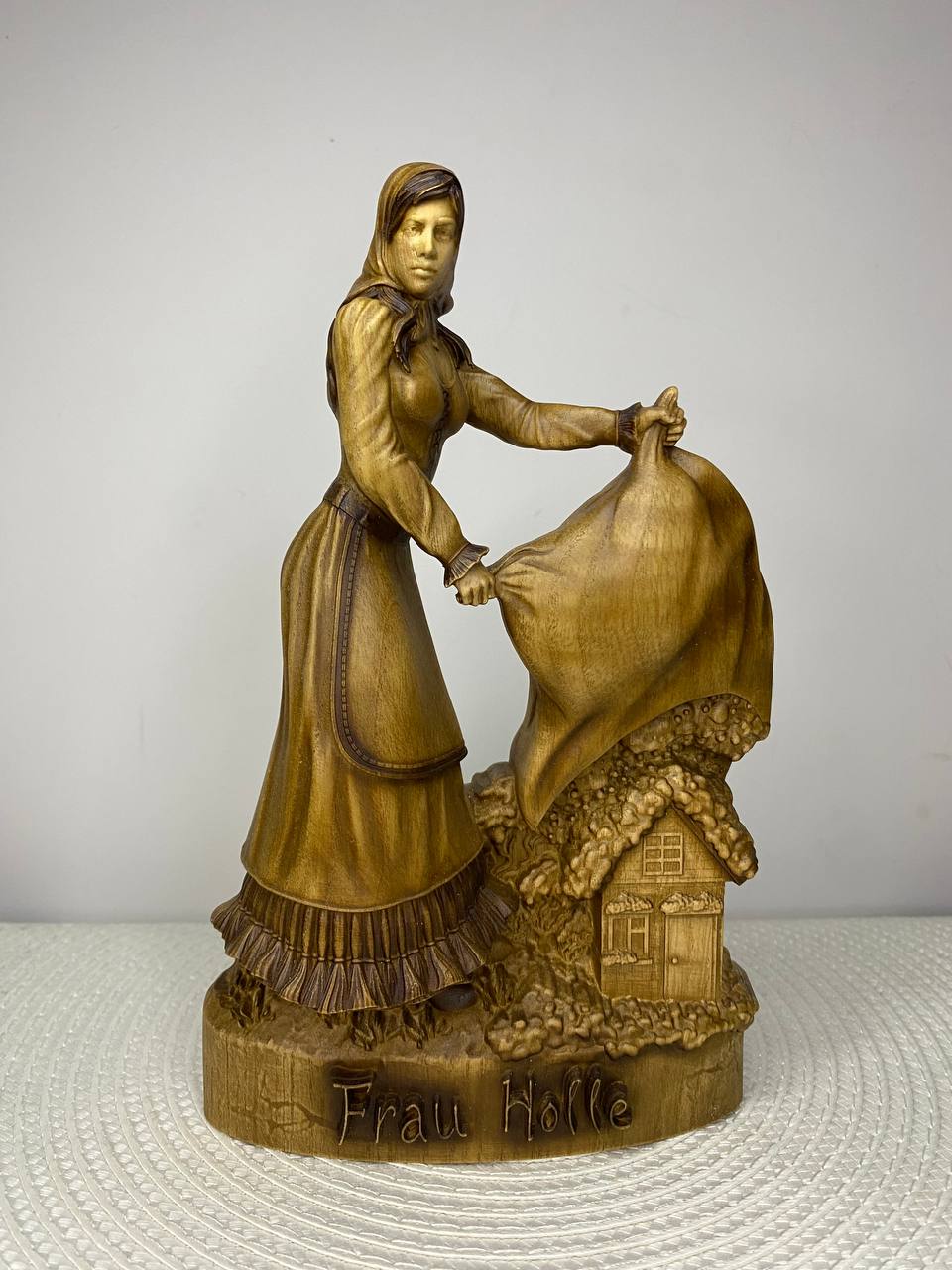 Frau Holle Wooden Statue – Hand-Carved Ash Wood Germanic Goddess of Winter & Home
