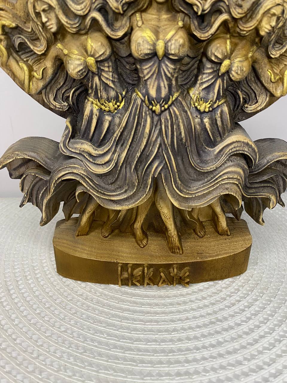 Hecate Statue | Hand-Carved Wood Triple Goddess Greek Witchcraft Altar