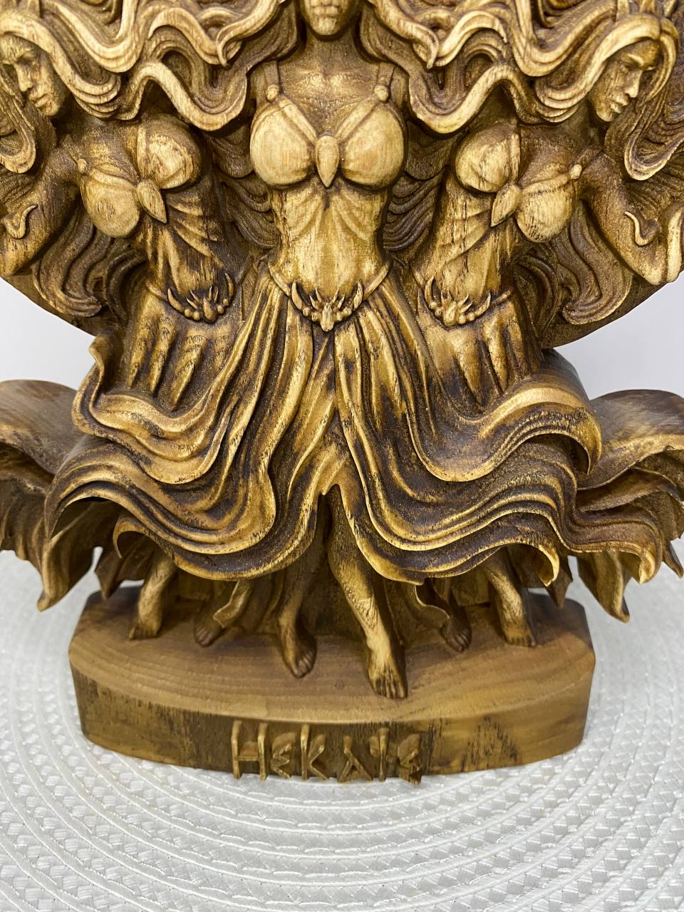 Hecate Statue | Hand-Carved Wood Triple Goddess Greek Witchcraft Altar