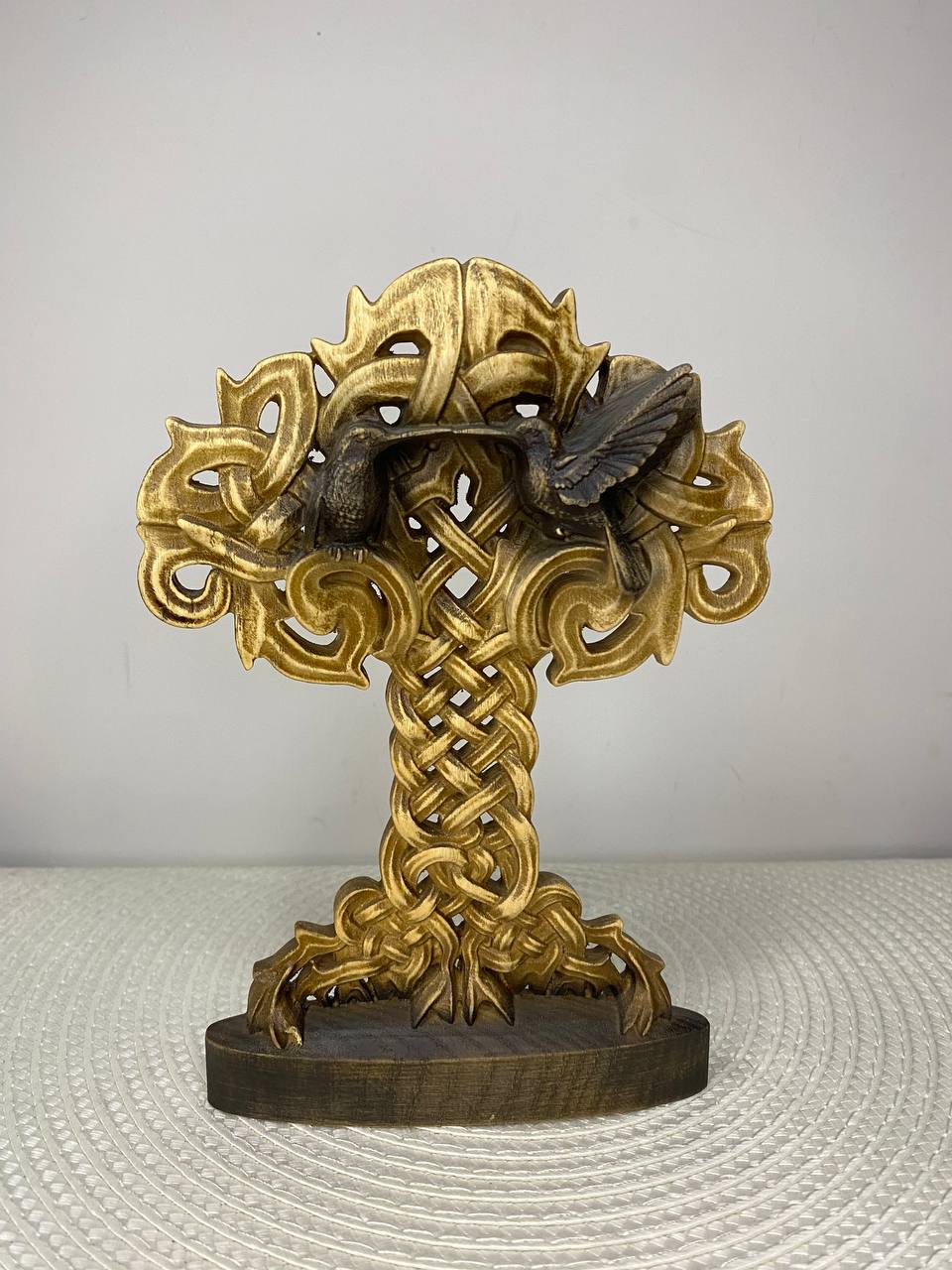 Celtic Tree of Life with Birds | Hand-Carved Ash Wood Knotwork