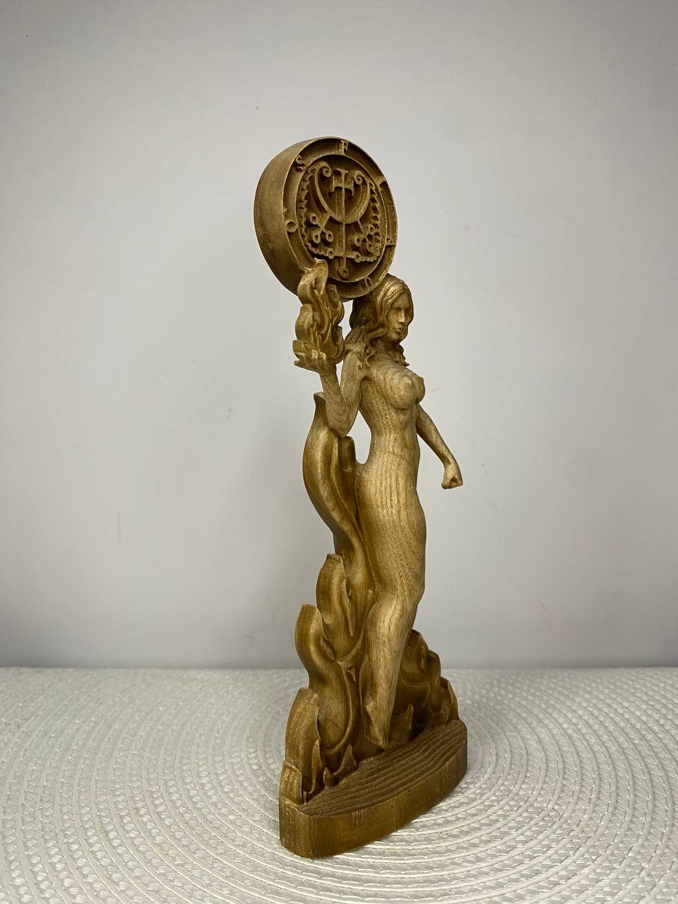 Flauros Wooden Demon Statue with Sigil – Ars Goetia Occult Sculpture Gothic Altar Decor