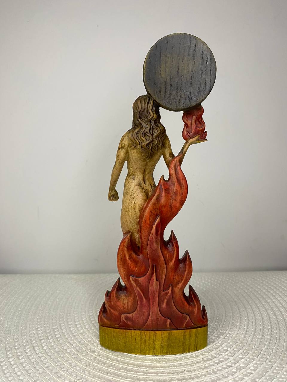 Flauros Wooden Demon Statue with Sigil – Ars Goetia Occult Sculpture Gothic Altar Decor