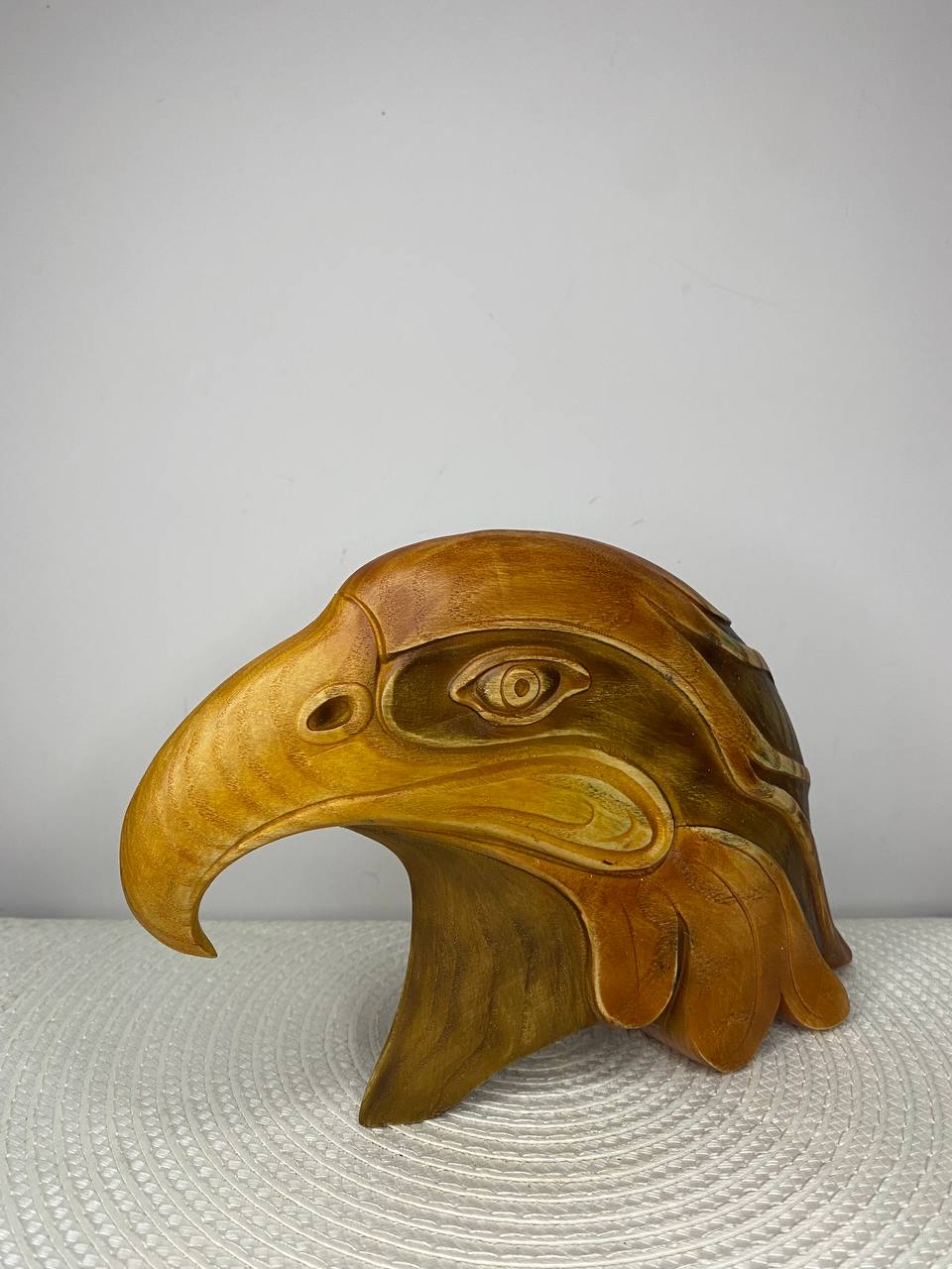 Hand-Carved Eagle Head Sculpture | Ash Wood Eagle Decor